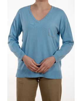 Μπλούζα V με τρουκς - 0021-1