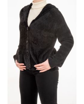 Ζακέτα σενίλ με κουκούλα - 0047
