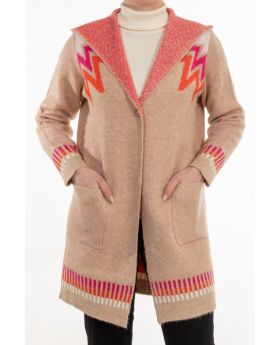 Ζακέτα μακριά με κουκούλα - 0049-2